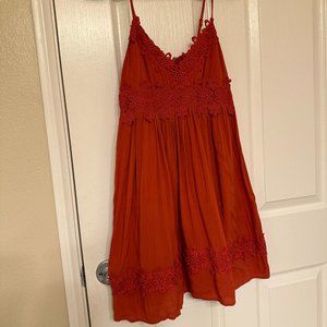 Topshop Crochet Babydoll Swing Dress (Burnt Orange - Size 2)